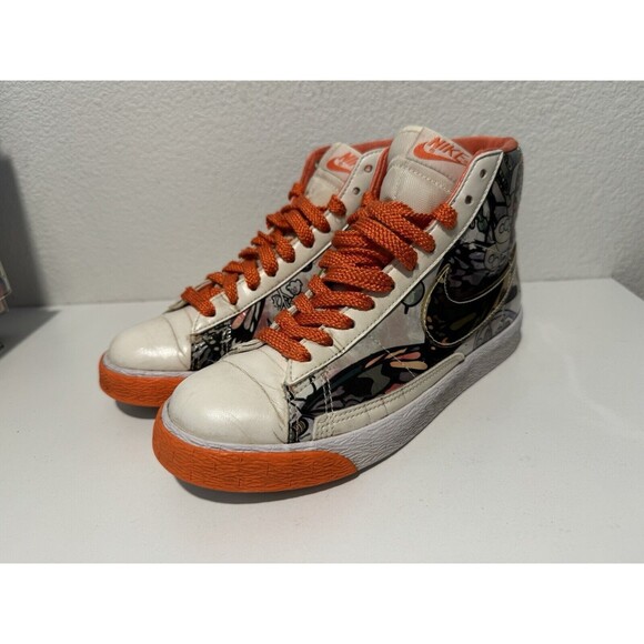 NIKE Womens Blazer High Size 7 White Orange 2009 Art Design Pattern 317808-115 - Picture 2 of 15